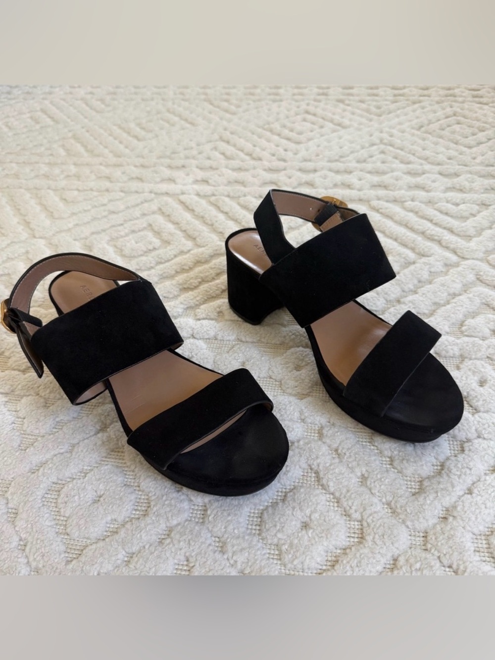 Aerosoles Camera Black Suede Platform Sandals Size 11 Comfort Block Heel modern